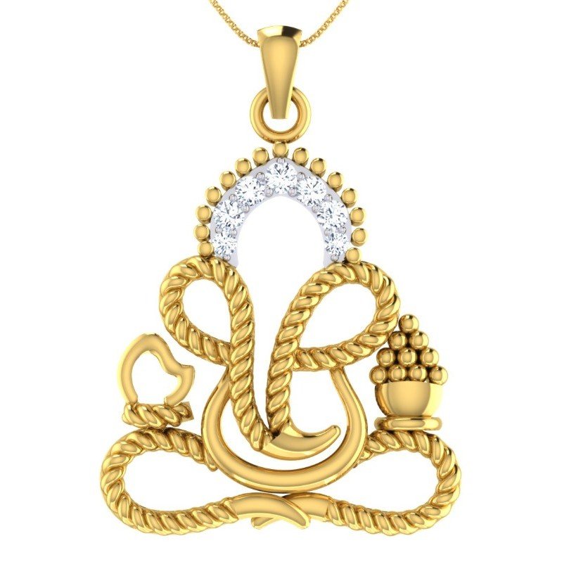 22KT Gold Pendent Ganesh With CZ Stone For Men