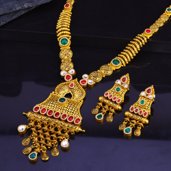 916 Gold Antique Kundan Long Necklace Set