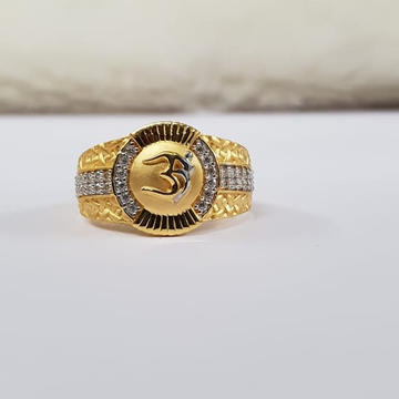 22Kt Gold Dull Polish Two line Cz Om jents Ring Fo...