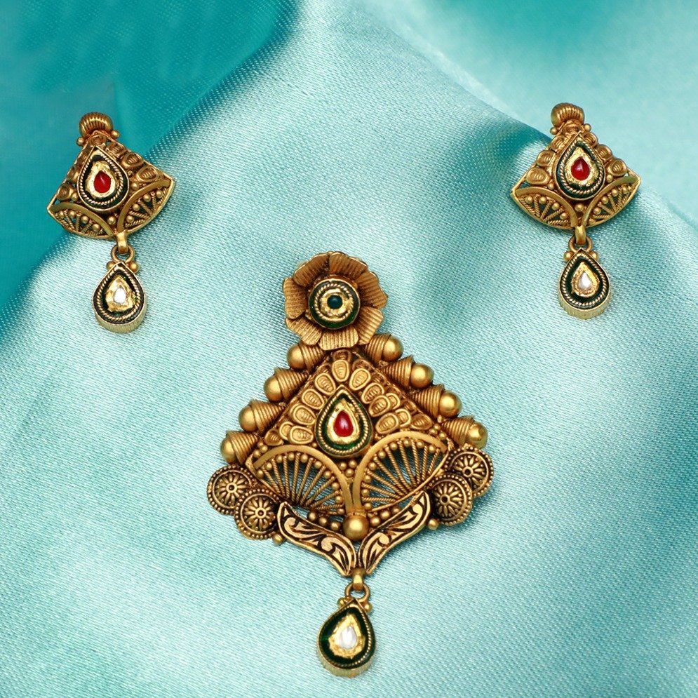 916 Gold Antique Bridal Pendant Set PJ-PS009