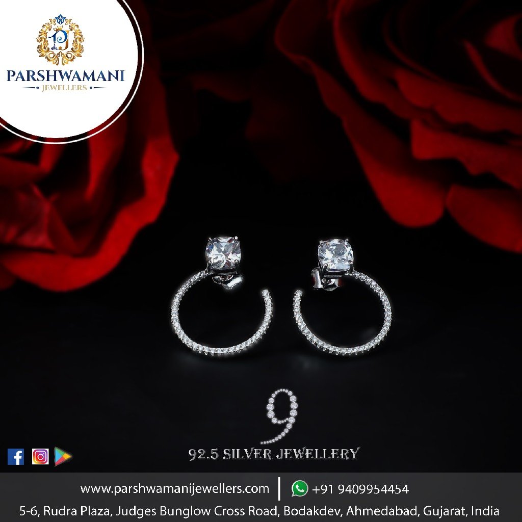 92.5 Sterling Silver Studed  half Round Cz Fancy Earrings for Women