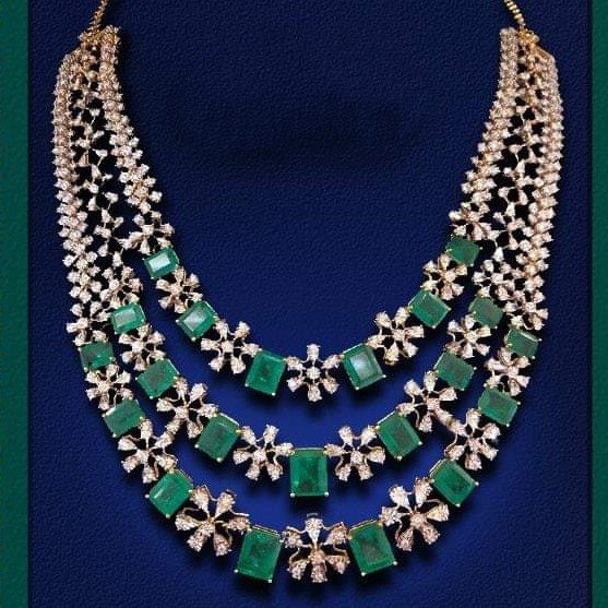 22KT Gold Necklace With Emerald Green Style Stone For Women