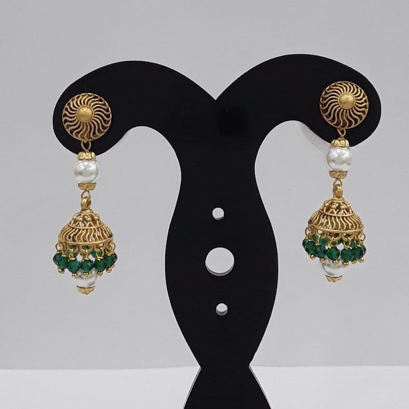 22Kt Yellow Gold Shelby Green Pearl Earrings For Women