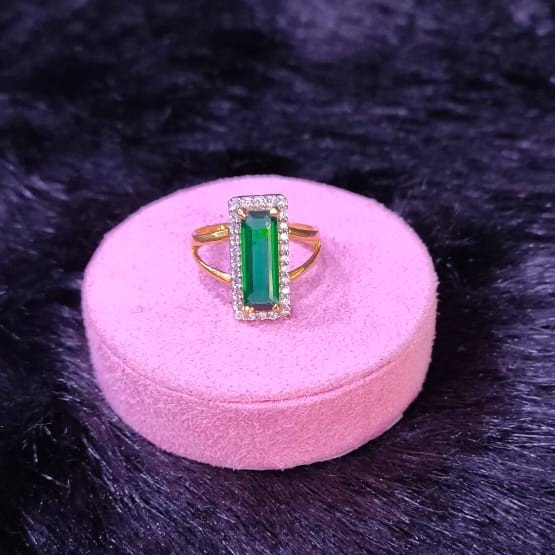 22KT/916 Yellow Gold V  Shape cz Stone Fancy Emerald Stone Ring For Women