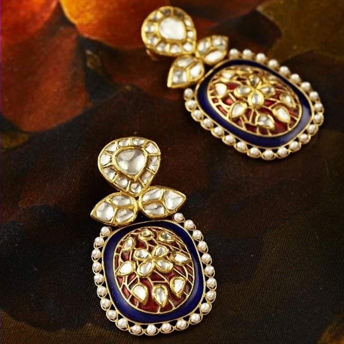 22KT Gold Kundan Earring With mina For Women