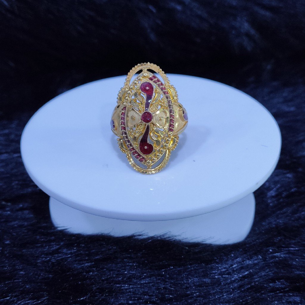 22KT/916 Yellow Gold plain Kalkati Diacere Peacock Ring For Women