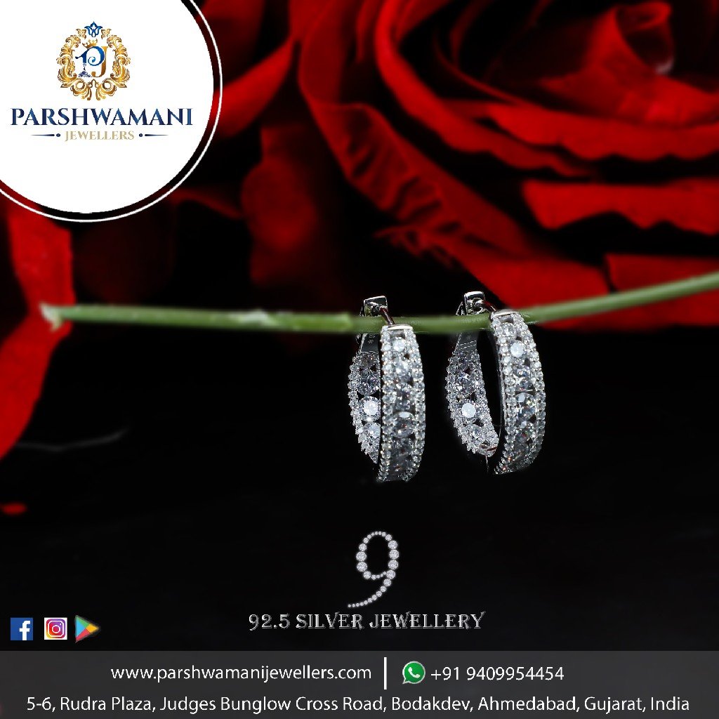 92.5 Sterling Silver Fancy Cz clear Stone Bali for Women
