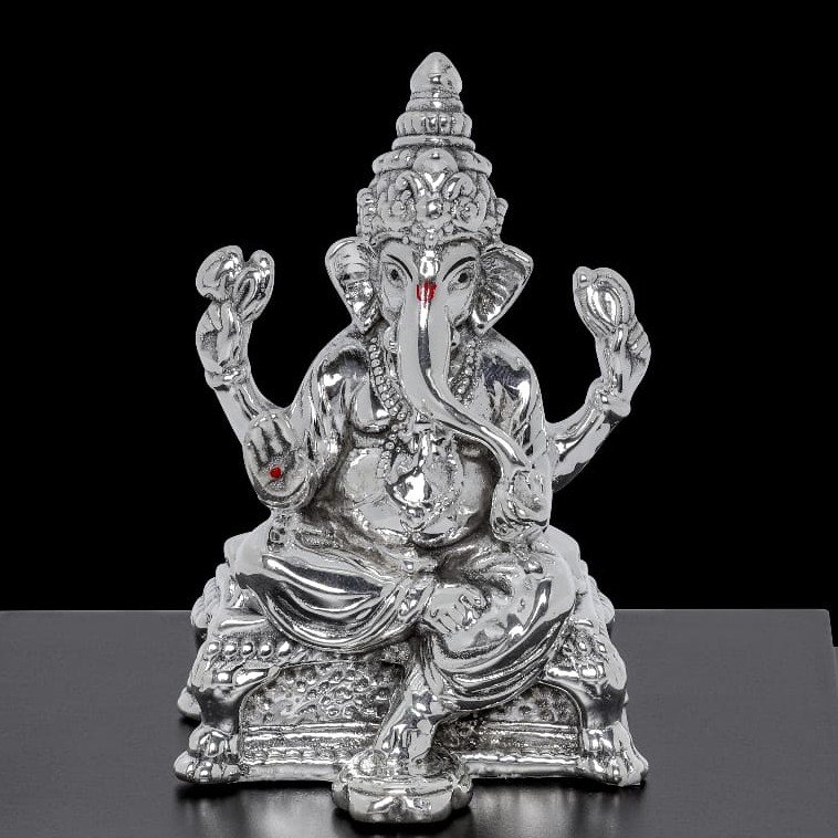 92.5 Sterling Silver Sitting Ganesha With Sindoor Idols