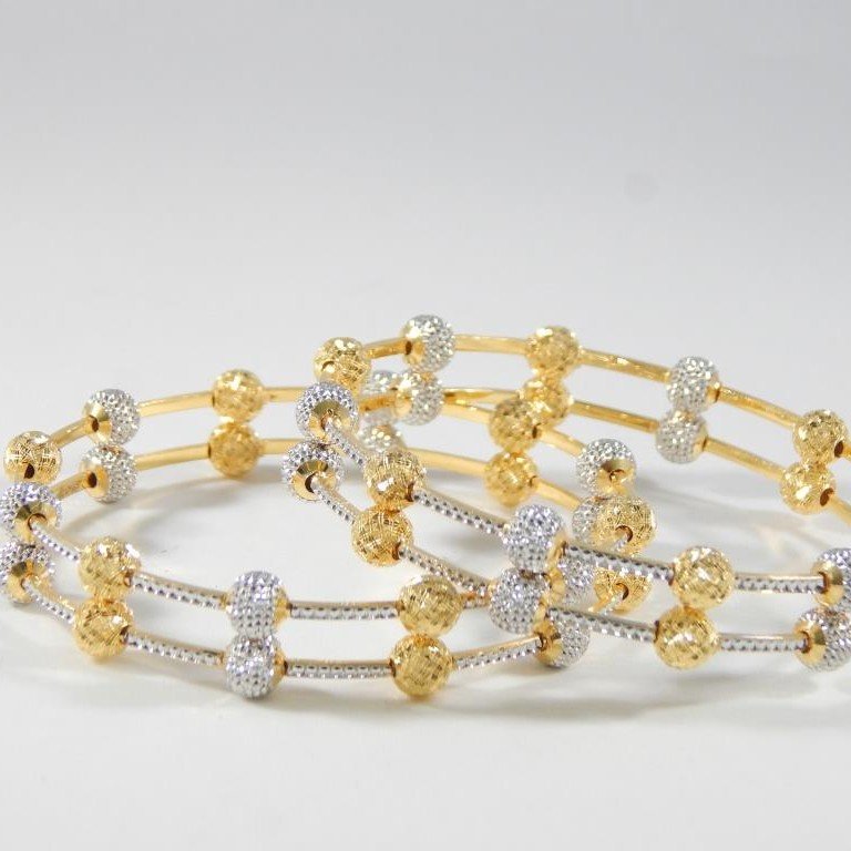 22KT Gold Bangles With Both Dulling And Cutting Beads