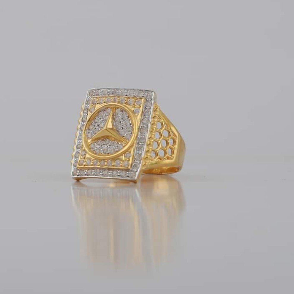 22kt/916 yellow gold mercedes benz symbols cz stone fancy ring for men