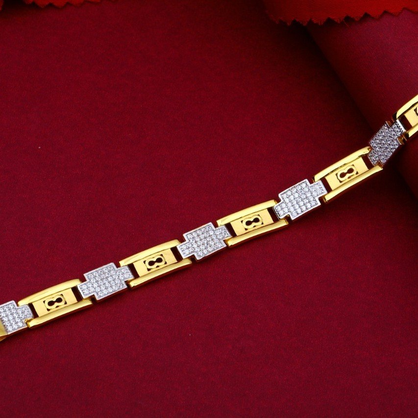 22KT Gold Cutting Piece With Diamonds And Rhodium Bracelet For Men